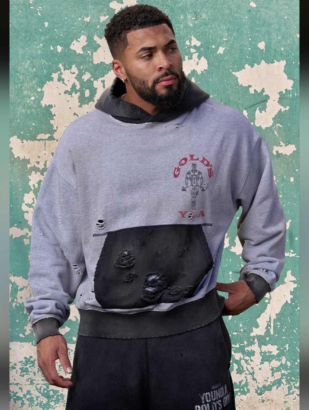 YoungLA 5168 - Gold's Iron Legacy Distress Hoodie- S
